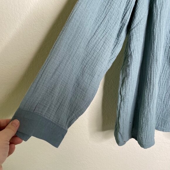 J. Jill Top Women's Textured Cotton Gauze Long Sleeves Coastal Blue Size 3X - Picture 8 of 11